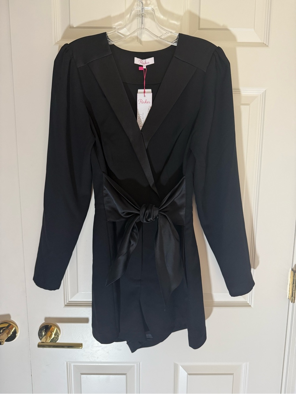 Parker Black Satin-Bow Wrap Jumpsuit